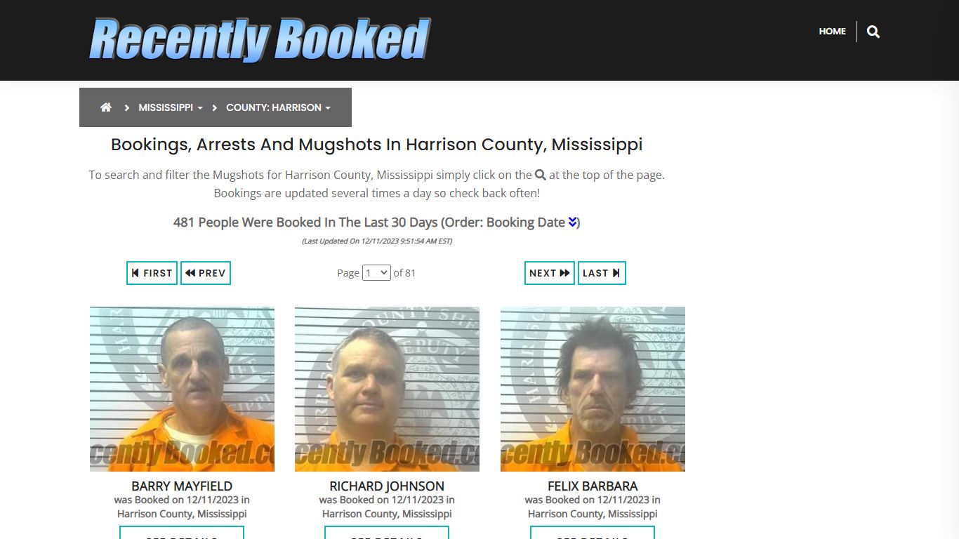 Bookings, Arrests and Mugshots in Harrison County, Mississippi
