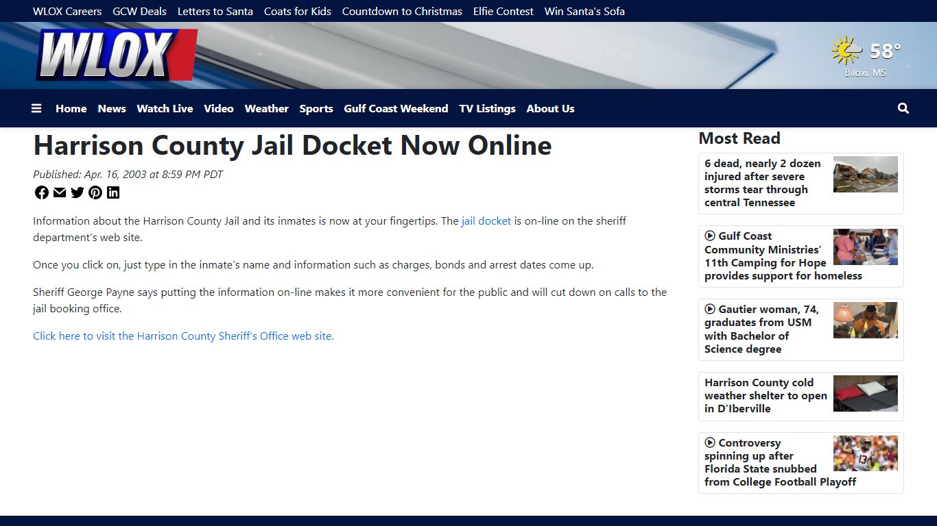 Harrison County Jail Docket Now Online - WLOX